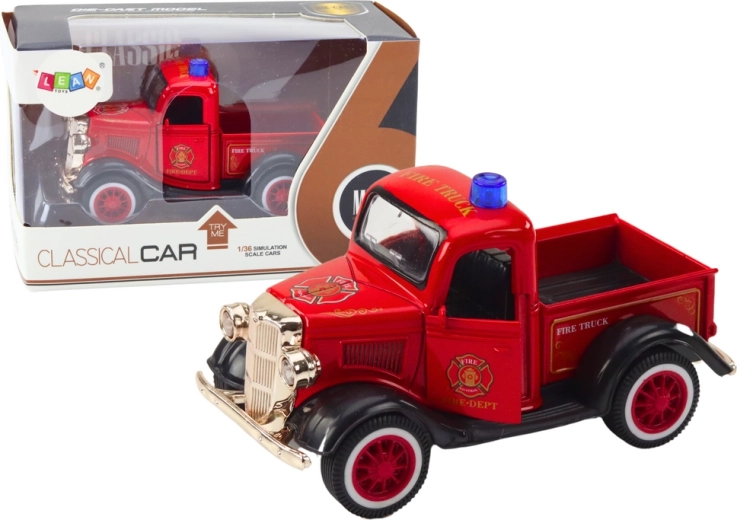 Camion de pompier classique 1:36 avec propulsion, lumières et sons rouges