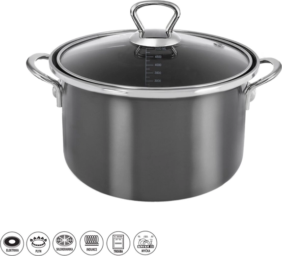Faitout METALIC Lem 5 l avec couvercle en verre
