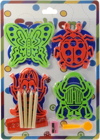 Pochoirs de dessin pour enfants – set de 8 pochoirs avec crayons de couleur