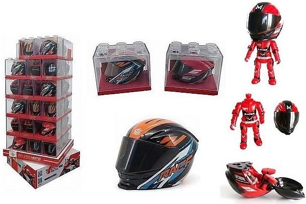 Figurine de motard à assembler dans un casque
