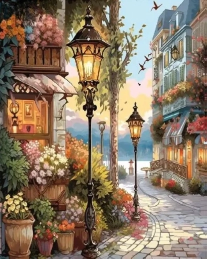 NORIMPEX Peinture par numéros Fleuriste sous les lampes 40 × 50 cm