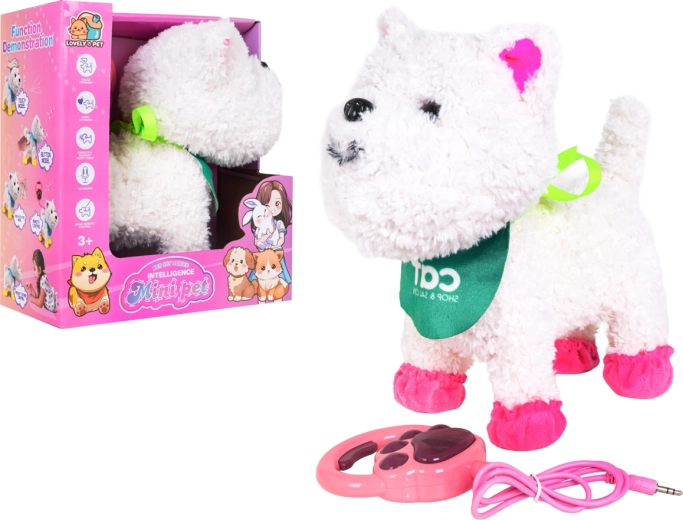 Petit chien blanc interactif à commander avec fonction d’enregistrement et de répétition - 1 pièce