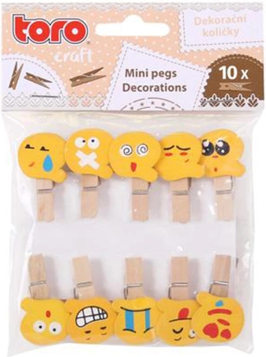 Pinces décoratives en bois Toro smiley 10 pcs