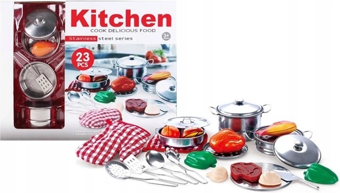 Set de casseroles en métal et accessoires de cuisine pour enfants (23 pièces)
