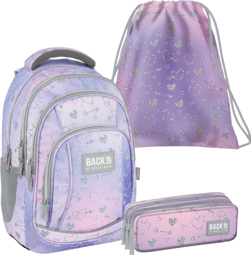 Set scolaire BackUP Twinkle 3v1 (sac à dos, trousse étui, sac pour chaussons)