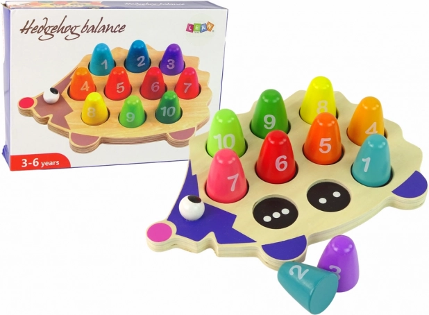 Hérisson en bois – jouet éducatif avec 10 chevilles colorées