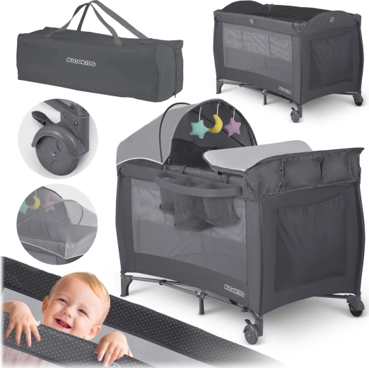 Lit parapluie avec matelas et sac 125 × 65 × 78 cm anthracite