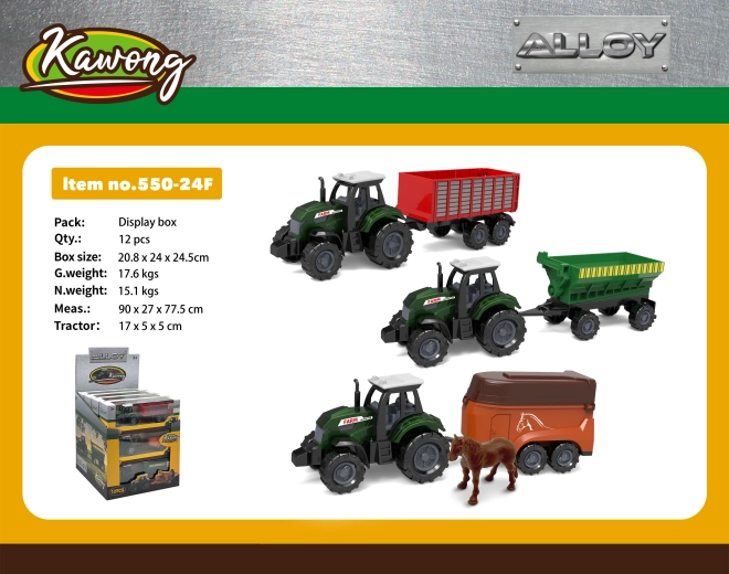 Tracteur avec remorque en métal et plastique 17 cm
