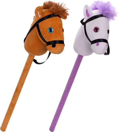 Cheval en peluche sur bâton 75 cm (2 couleurs)