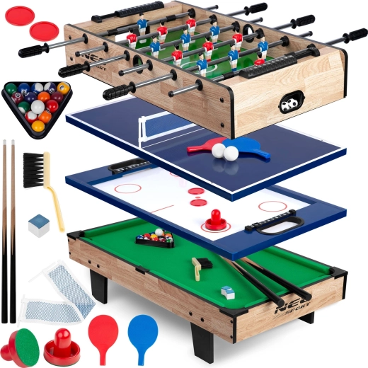 Table de jeu multifonction 4-en-1 NEO-SPORT pour baby-foot, air hockey, ping-pong et billard