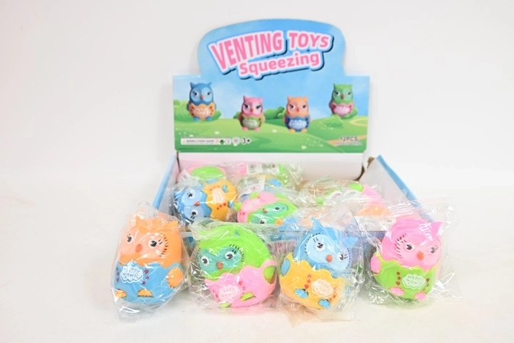 Jouet anti-stress à presser hibou – présentoir de vente 12 pcs