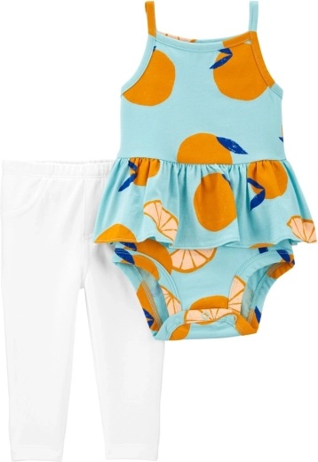 Ensemble 2 pièces Carter’s – body à bretelles et legging bleu/orange pour petite fille (6 mois)
