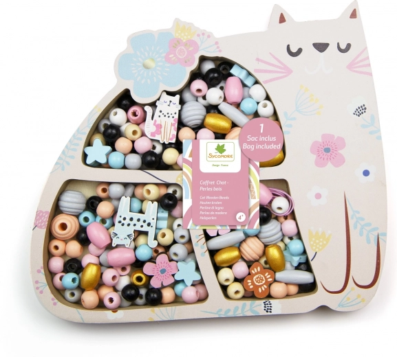 Perles en bois pastel en forme de chat