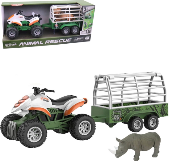 Set de jeu sauvetage des animaux – quad à rétrofriction avec remorque, lumière et son