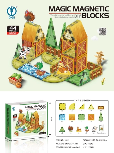 Kit de construction magnétique ferme, 44 pièces