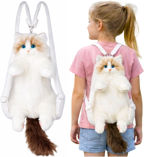 Sac à dos peluche chat, blanc, 50 cm
