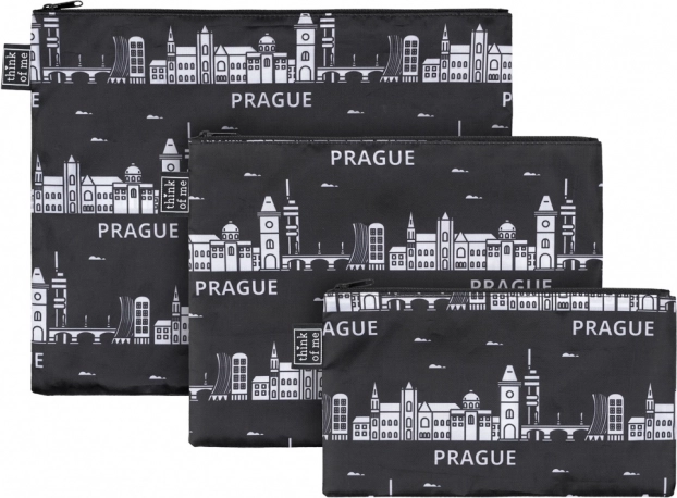 Set de trois pochettes de voyage Prague à fermeture éclair