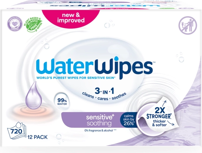 WaterWipes Soothing Clean 3-en-1 lingettes humides à la lavande 60 pièces - 12 pièces