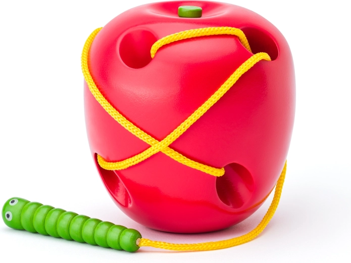 Lacet en bois Woody en forme de pomme avec ver