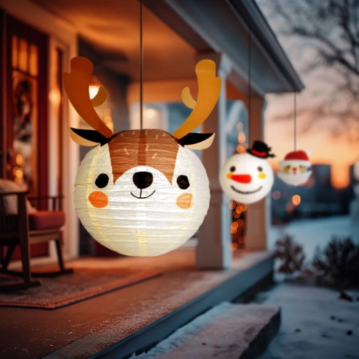 Lanterne en papier de Noël en forme de renne, 30 cm