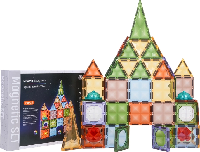 Jeu de construction magnétique 3D avec disques lumineux, 75 pièces