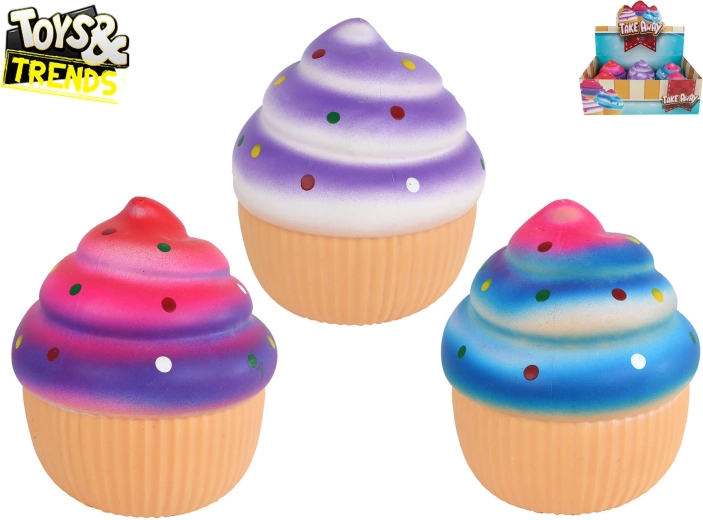 Toys&Trends Mega Squeeze Cupcake – jouet anti-stress à presser et à étirer 13 cm (6 pcs, assortiment de couleurs)