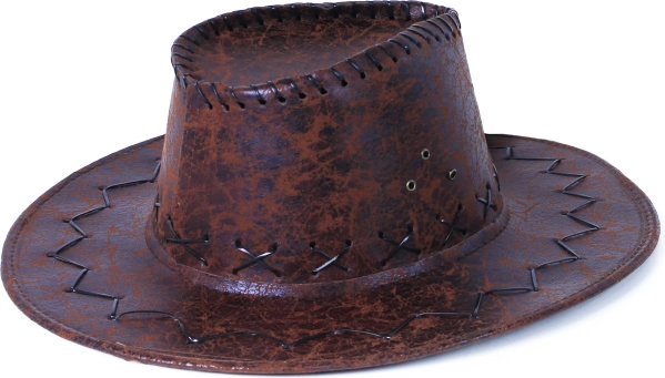 Chapeau de cow-boy en similicuir marron pour adultes