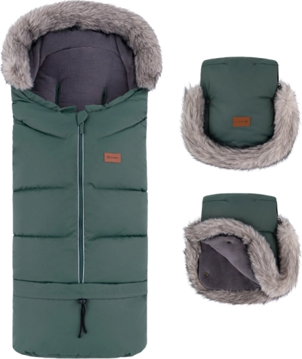 Petite&Mars set d’hiver : chancelière Arctic 4en1 et moufles pour poussette Furry kaki