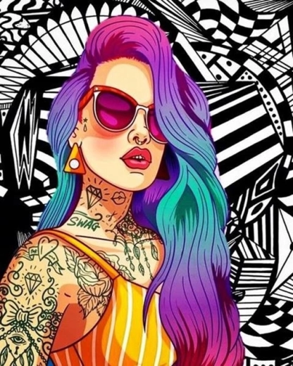 Norimpex peinture diamant fille avec tatouage 30 × 40 cm