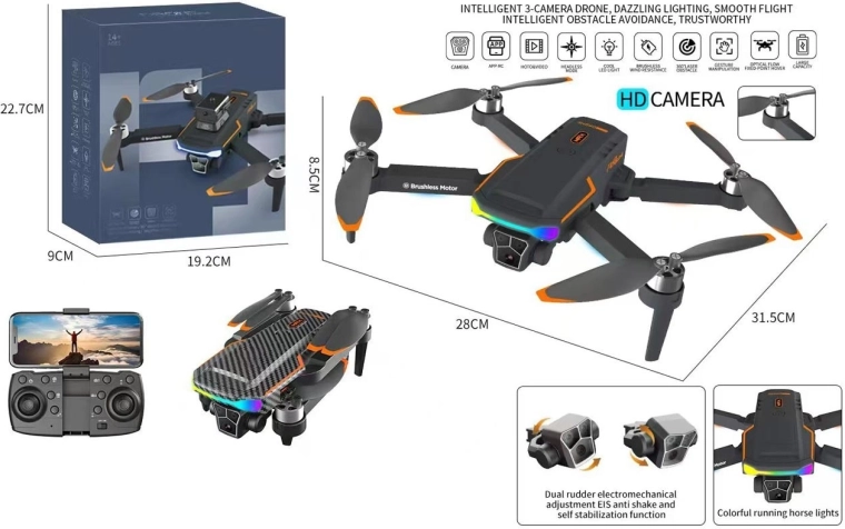 Drone avec caméra HD télécommandé, quadricoptère pliable avec application