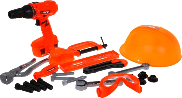 Set pour petit mécanicien 3+ avec visseuse-perceuse à batterie et outils, 22 pièces