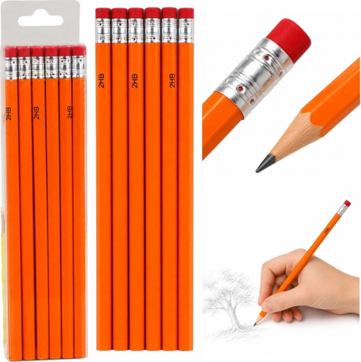 Lot de crayons 2HB avec gomme, 12 pcs
