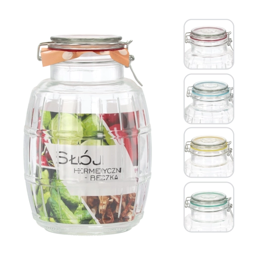 Bocal en verre 3,9 l avec fermeture hermétique en forme de tonnelet