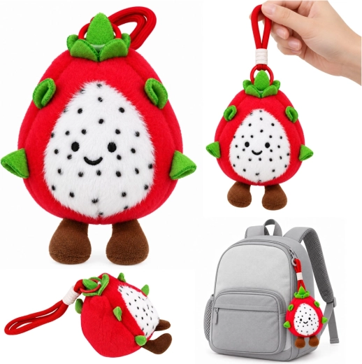 Pendentif en peluche fruit du dragon pitaya avec mousqueton, 12 cm