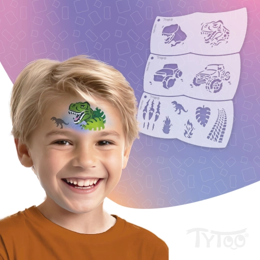 TyToo Mosaic pochoirs de maquillage pour le visage dinosaure et véhicule tout-terrain – 3 pièces