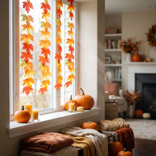 Guirlande en papier avec feuilles d’érable de 2 m