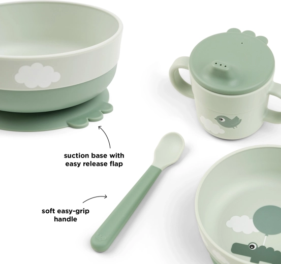 Done by Deer premier set de repas Foodie avec ventouse Happy clouds, vert