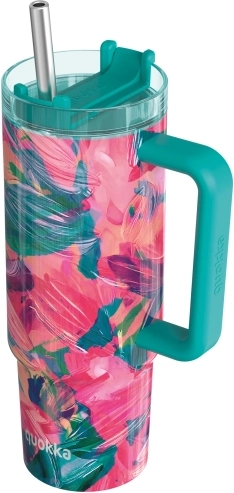 Mug isotherme en acier inoxydable Quokka Vibe Oil Petals Drop Safe avec paille 880 ml