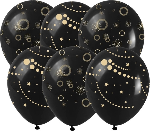 Ballons en latex noirs avec impression dorée (6 pcs)