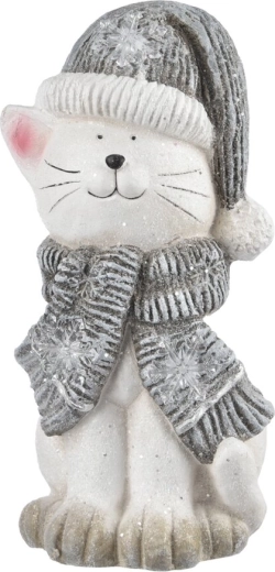 Décoration de Noël en céramique chat avec lumière LED blanche 40 cm
