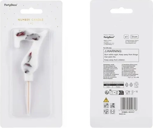 Bougie de gâteau chiffre 7 blanche avec décor floral 8 cm