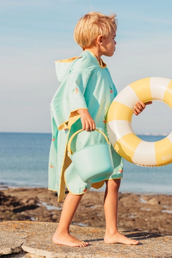 Poncho de plage pour enfant Quut avec capuche Banana Blue