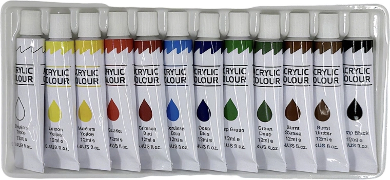 Peintures acryliques mini - set de 12 couleurs - 1 pièce