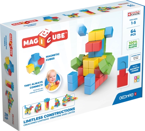Jeu de construction magnétique Geomag Magicube Creative, 64 pièces