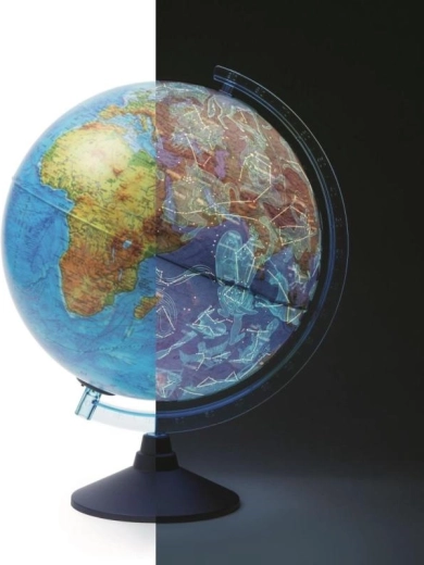 Globe interactif 32 cm avec relief 3D et ciel nocturne LED, étiquettes en tchèque