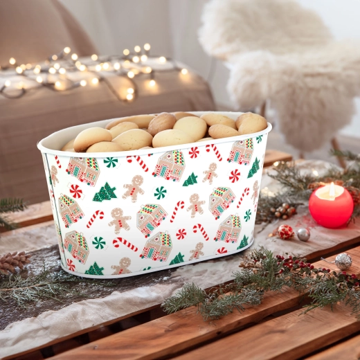 Panier métallique de Noël avec motif de maison en pain d'épices