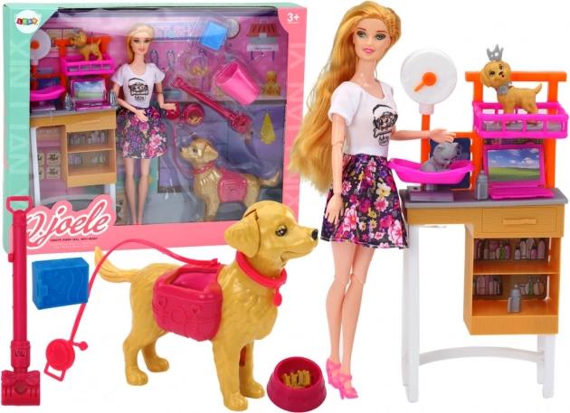 Set d’expérience avec poupée et animaux – soins vétérinaires et toilettage