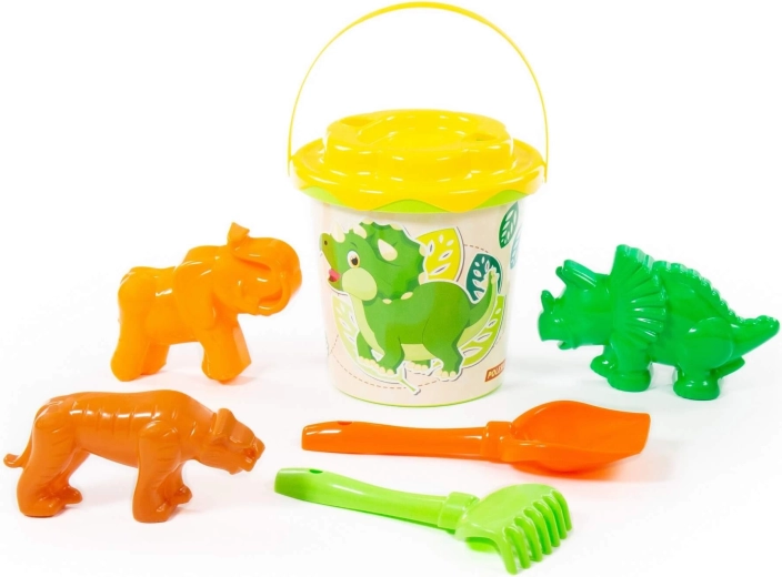 Set de plage pour enfants Dino – seau, pelle, râteau et moules