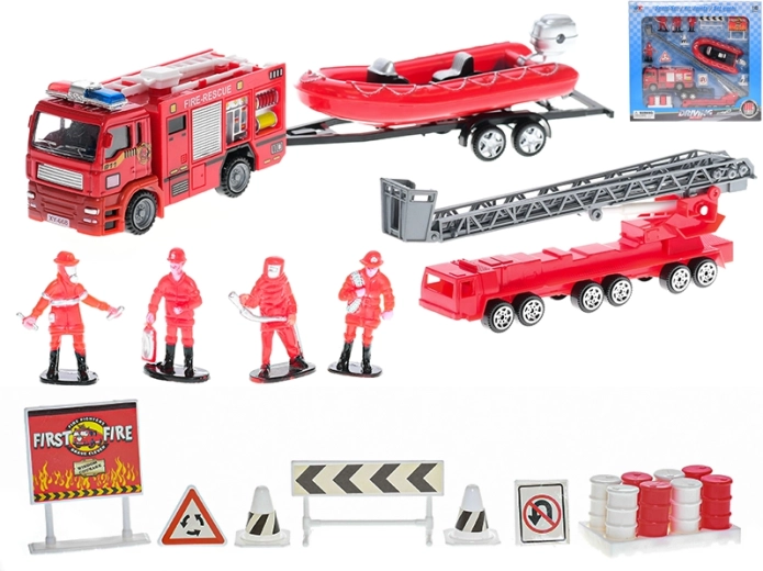 Set pompiers – véhicules en métal à roue libre et figurines