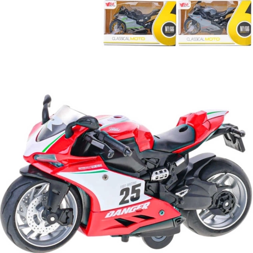 Moto de course en métal 14 cm 1:12 avec rétrofriction dans une boîte - 1 pièce